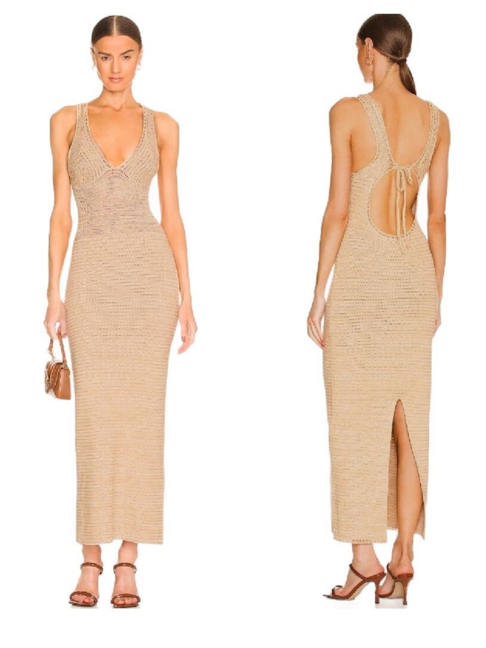 RONNY KOBO Darcy Crochet Knit Maxi Dress NWOT
Open Back Tan size L